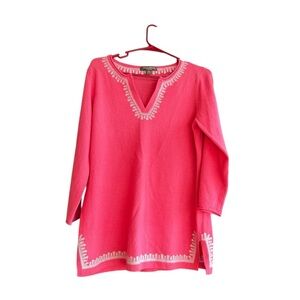 TOMMY BAHAMA 100% Cashmere Pink Embroidered Women's Sweater Size Small
